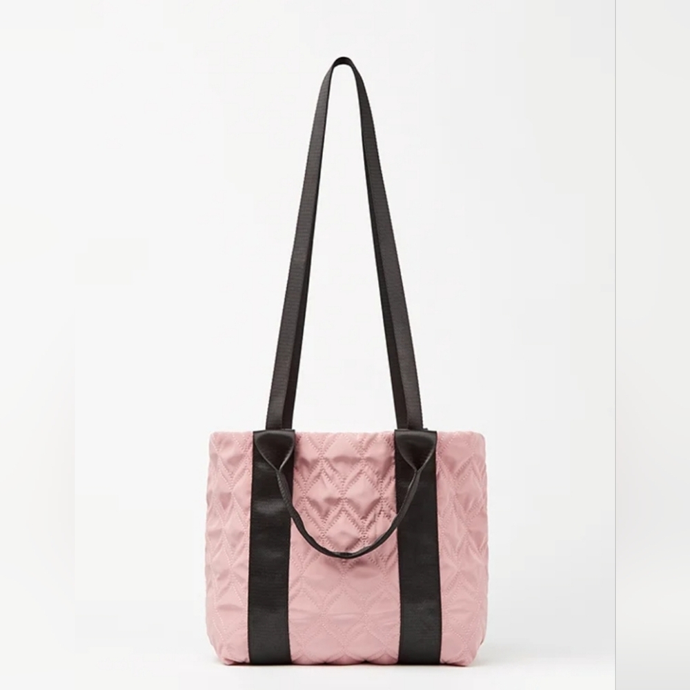 Fabletics Rosebloom Quilted Tote Bag with Black Straps